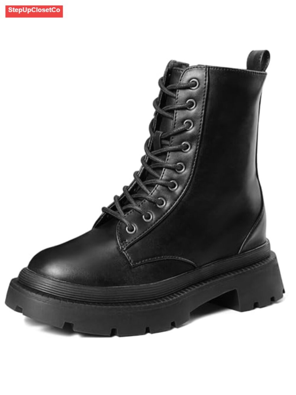 Leather Heeled Combat Boots Lace-up Ankle Boots for Women